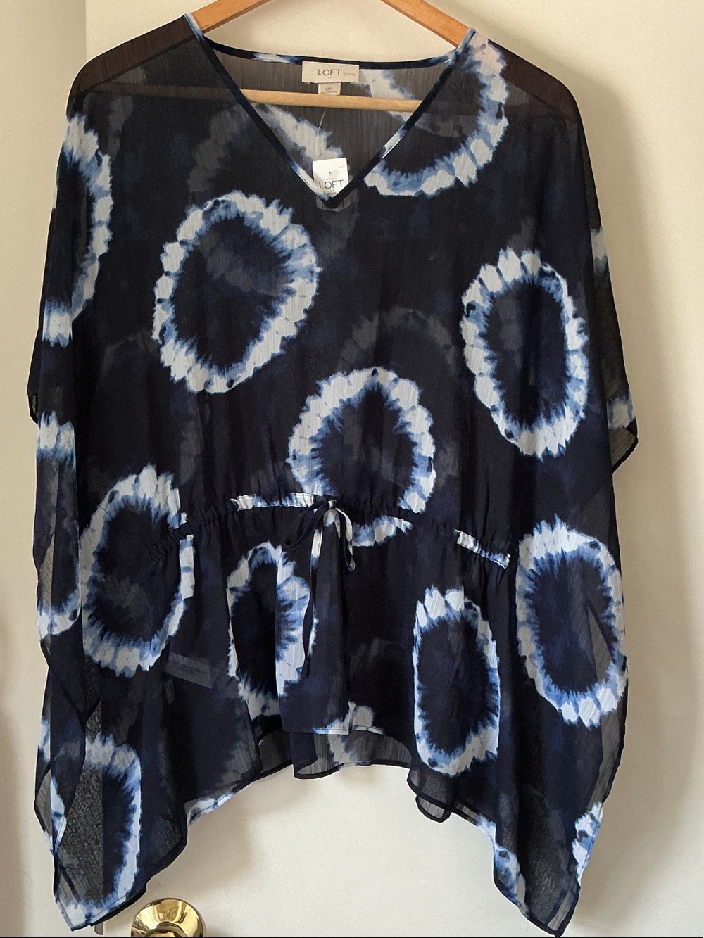 LOFT Navy Sheer Drawstring Tunic